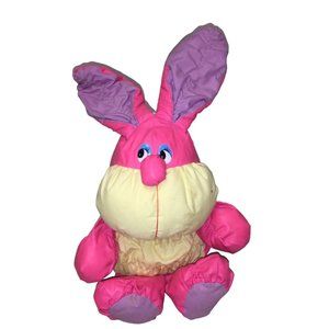 RUSS Berrie & Co Plump Pink and Yellow Fabric Rabbit - Puffy Plush with Unique L